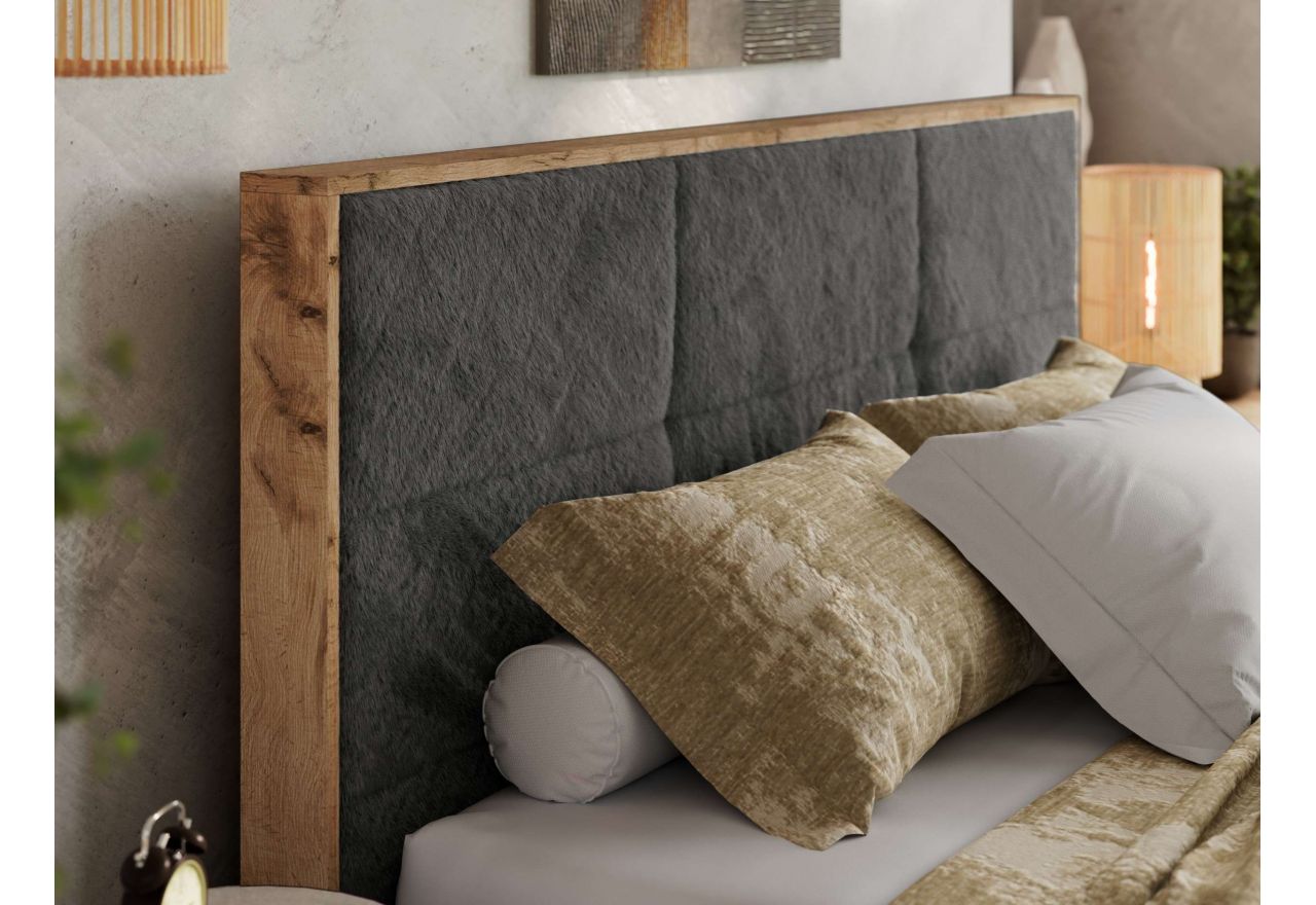 Łóżko tapicerowane LERIO CLASSIC 160x200 - materac multipocket - ciemnoszary, plusz