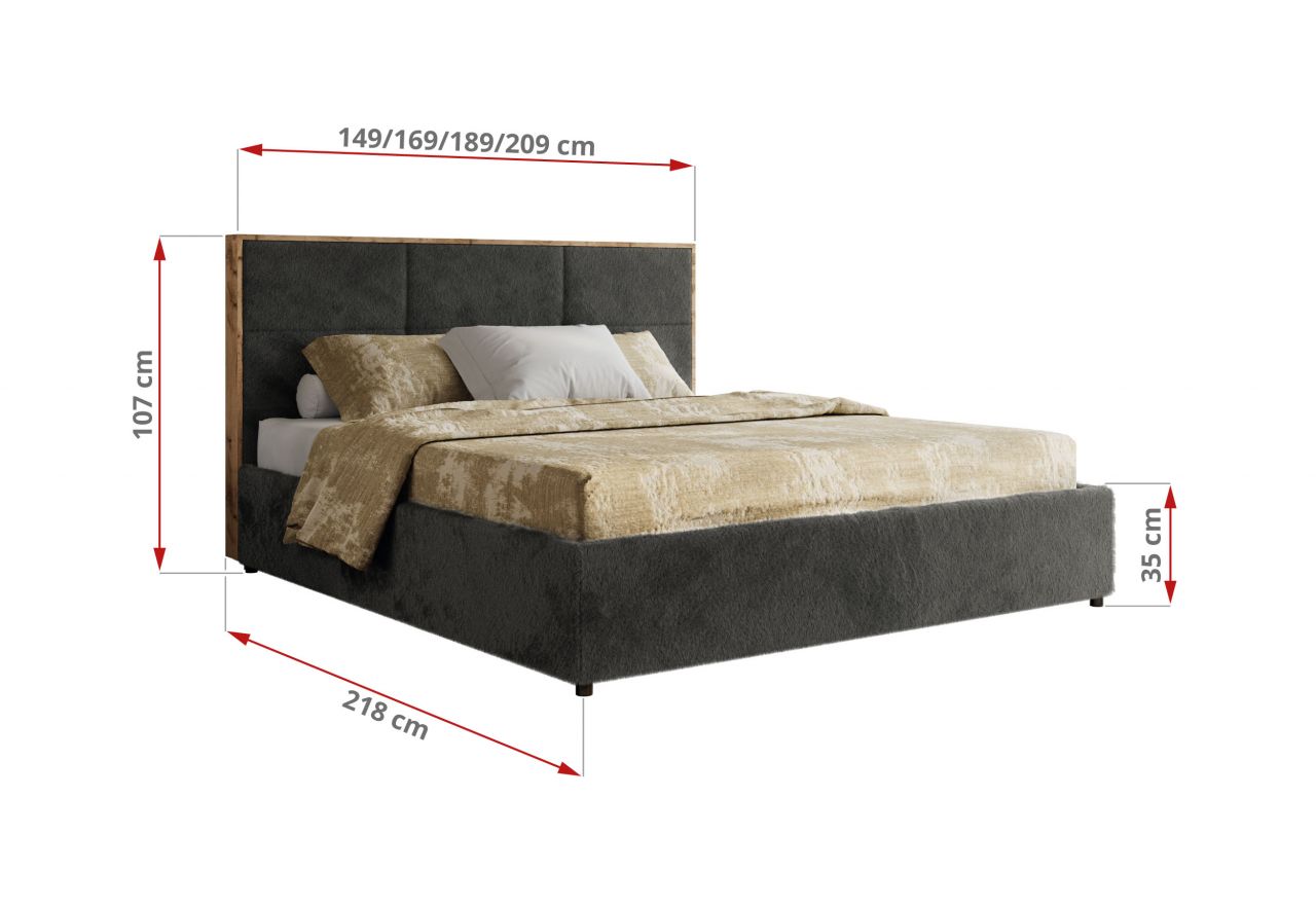 Łóżko tapicerowane LERIO CLASSIC 160x200 - materac multipocket - ciemnoszary, plusz