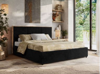 Łóżko tapicerowane LERIO CLASSIC 160x200 - czarny, plusz