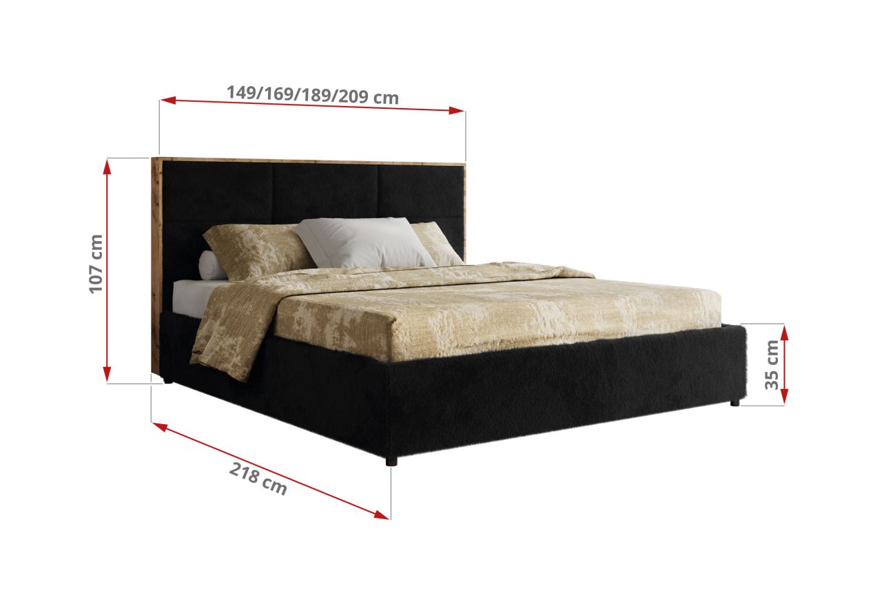Łóżko tapicerowane LERIO CLASSIC 160x200 - materac piankowy - czarny, plusz