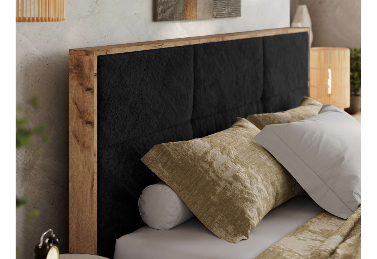 Łóżko tapicerowane LERIO CLASSIC 140x200 - materac pocket - czarny, plusz