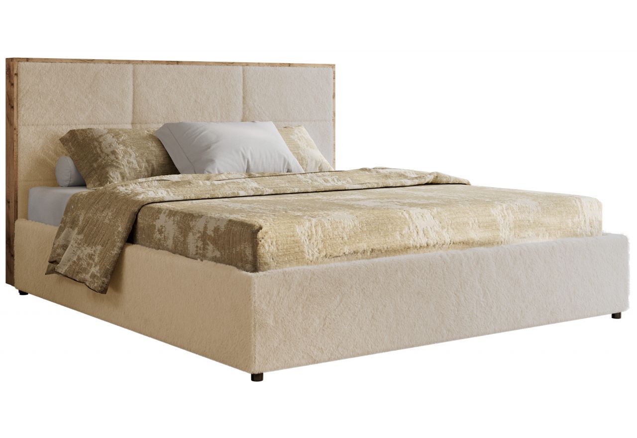 Łóżko tapicerowane LERIO CLASSIC 200x200 - kremowy, plusz