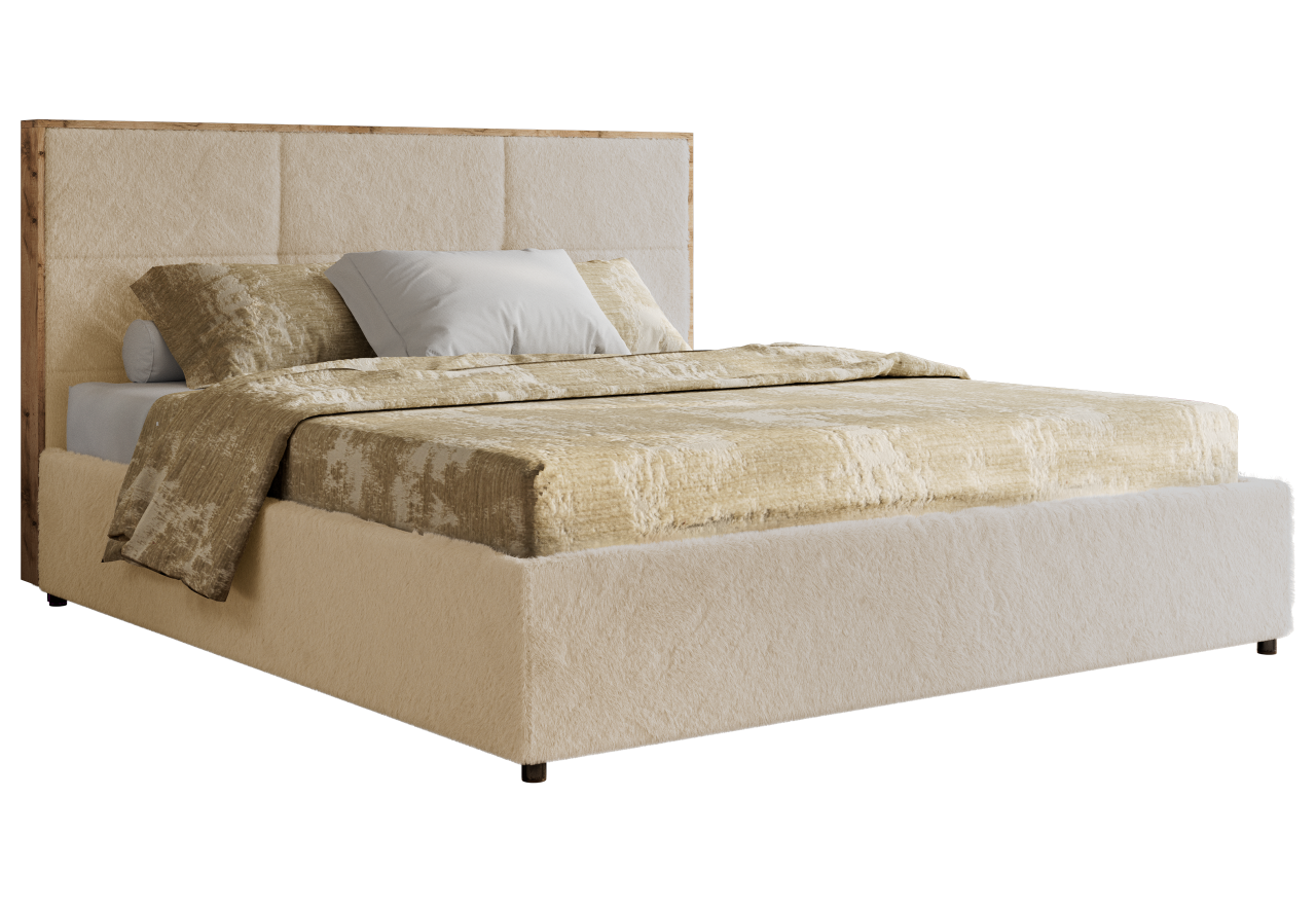 Łóżko tapicerowane LERIO CLASSIC 140x200 - materac pocket - kremowy, plusz
