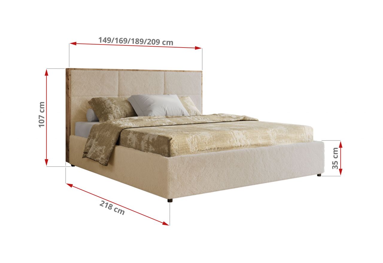 Łóżko tapicerowane LERIO CLASSIC 180x200 - materac pocket - kremowy, plusz