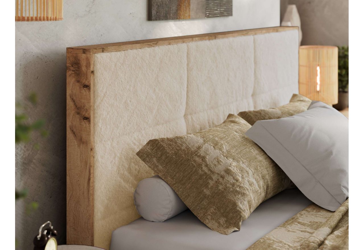 Łóżko tapicerowane LERIO CLASSIC 200x200 - materac pocket - kremowy, plusz