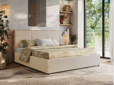Łóżko tapicerowane LERIO CLASSIC 160x200 - materac multipocket - kremowy, plusz