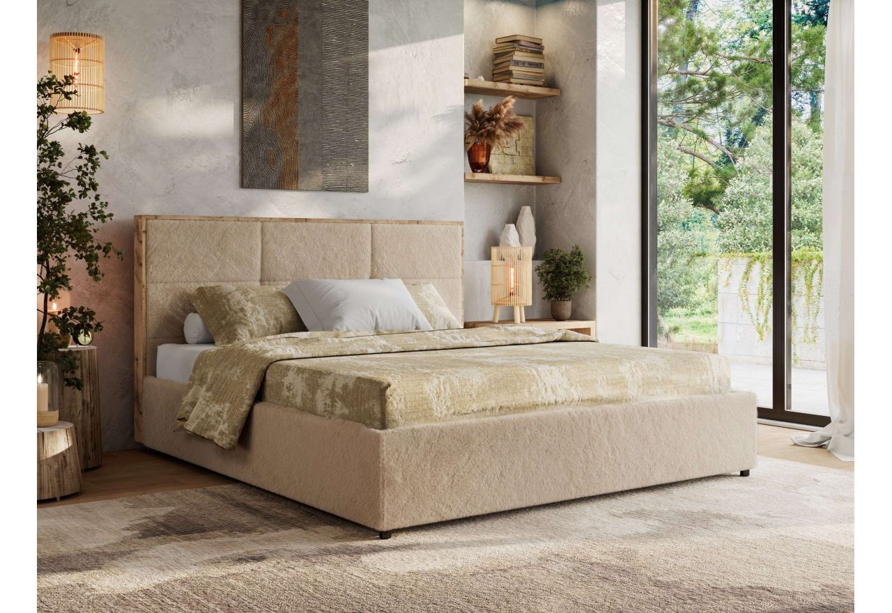 Łóżko tapicerowane LERIO CLASSIC 180x200 - beżowy, plusz