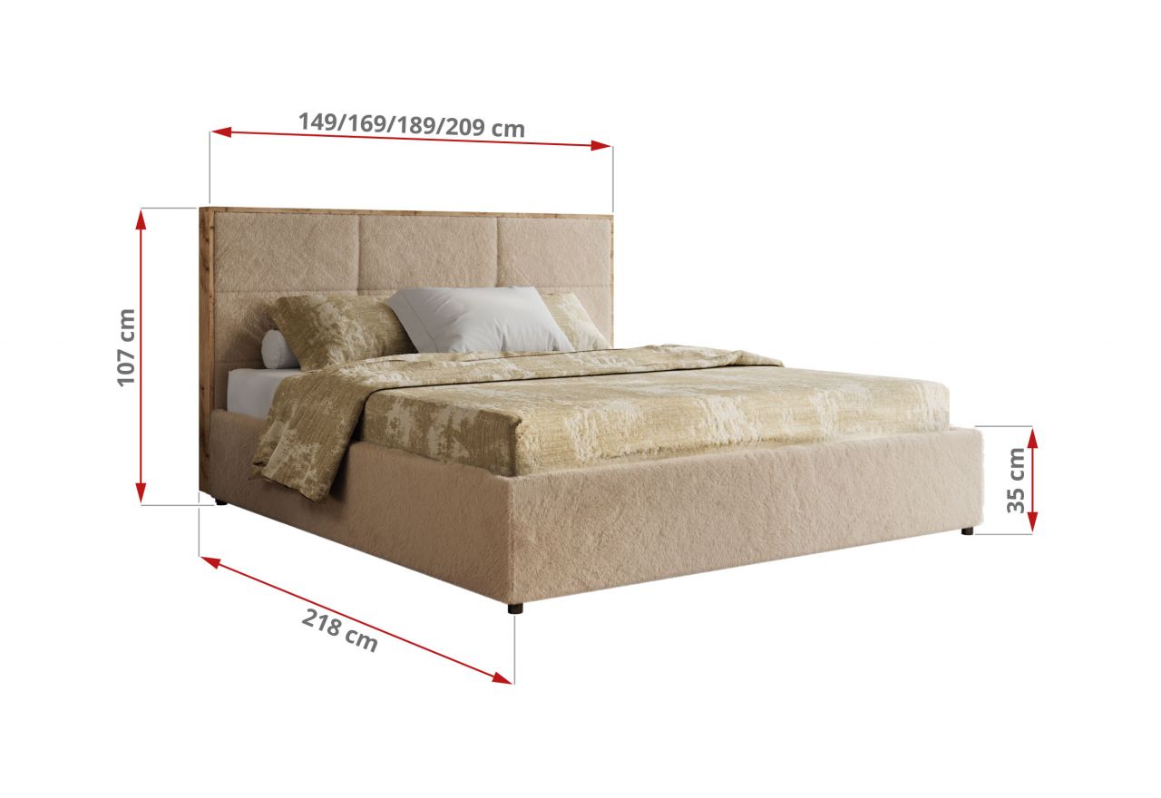 Łóżko tapicerowane LERIO CLASSIC 180x200 - materac piankowy - beżowy, plusz
