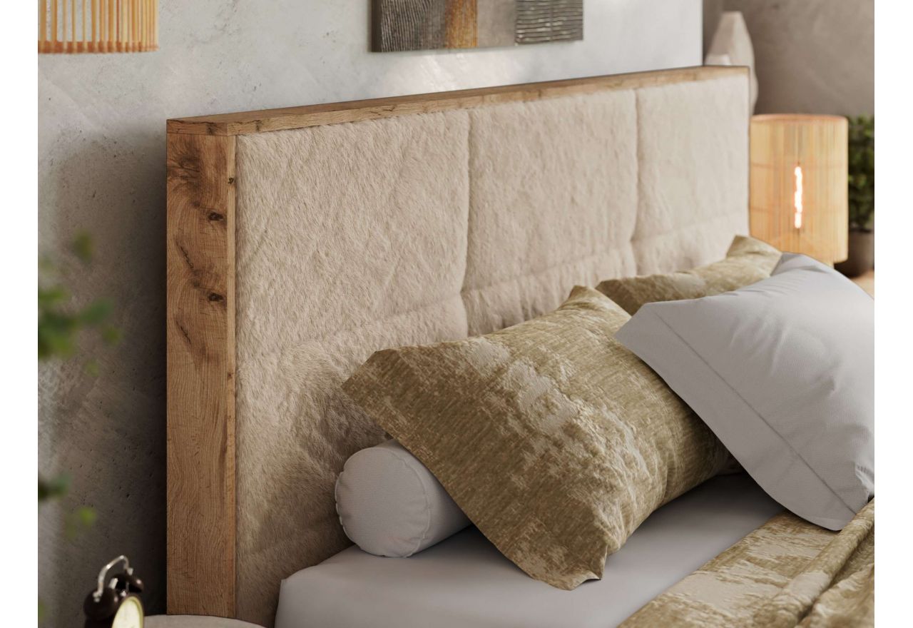 Łóżko tapicerowane LERIO CLASSIC 160x200 - materac pocket - beżowy, plusz