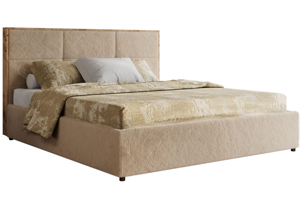 Łóżko tapicerowane LERIO CLASSIC 160x200 - materac pocket - beżowy, plusz