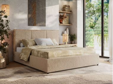 Łóżko tapicerowane LERIO CLASSIC 200x200 - materac multipocket - beżowy, plusz