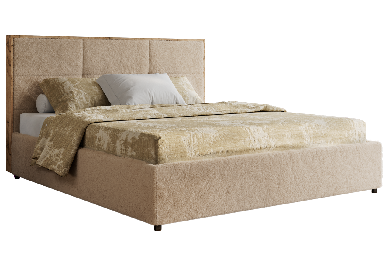 Łóżko tapicerowane LERIO CLASSIC 200x200 - materac multipocket - beżowy, plusz