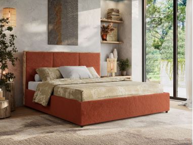 Łóżko tapicerowane LERIO CLASSIC 140x200 - materac piankowy - pomarańczowy, plusz