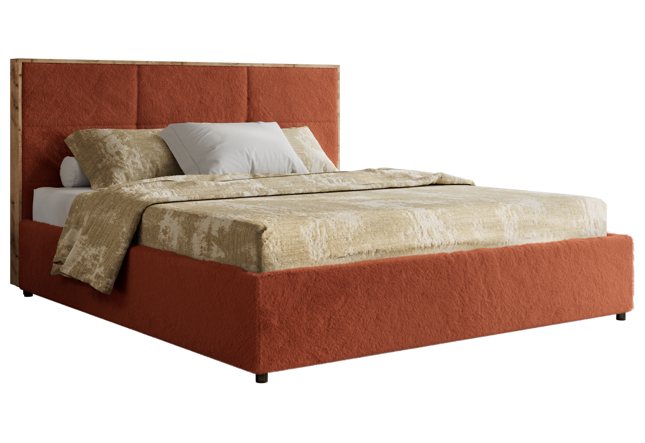 Łóżko tapicerowane LERIO CLASSIC 160x200 - materac pocket - pomarańczowy, plusz