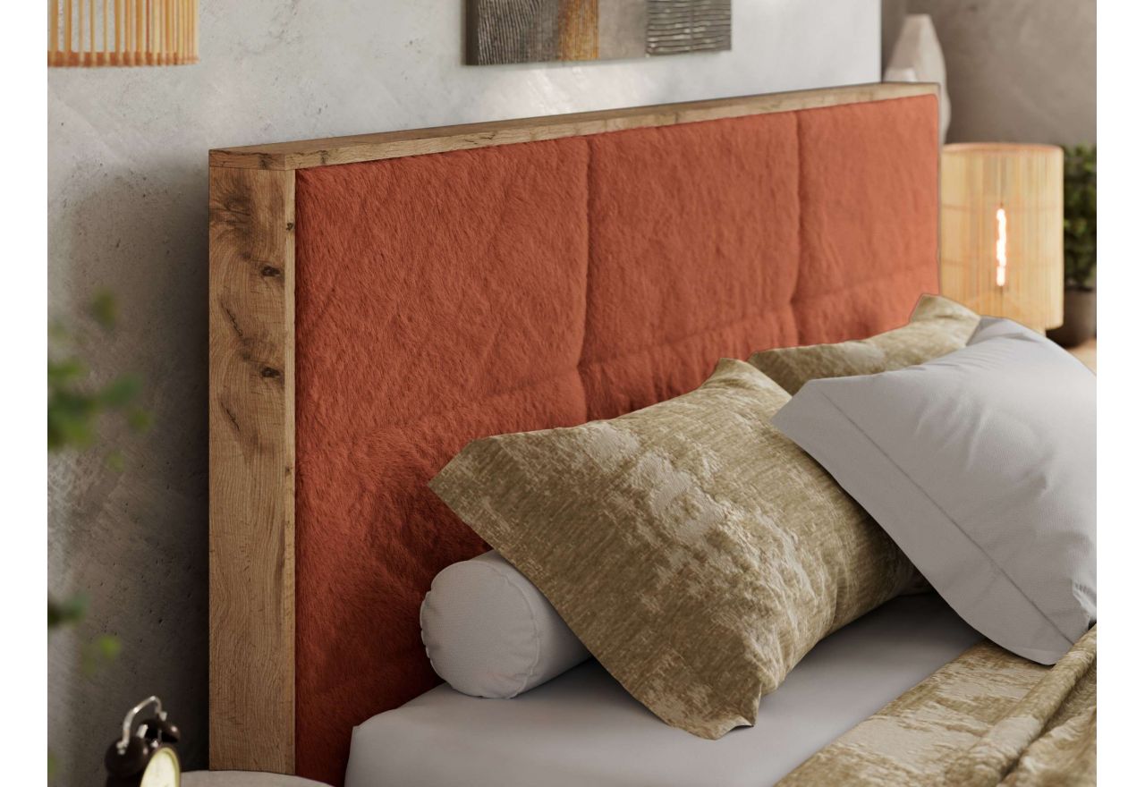 Łóżko tapicerowane LERIO CLASSIC 200x200 - materac pocket - pomarańczowy, plusz