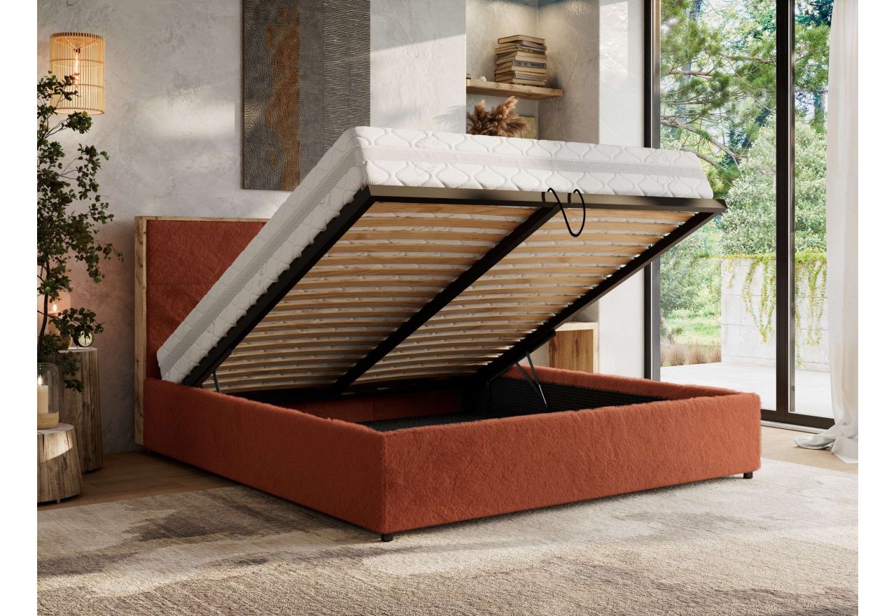 Łóżko tapicerowane LERIO CLASSIC 180x200 - materac multipocket - pomarańczowy, plusz