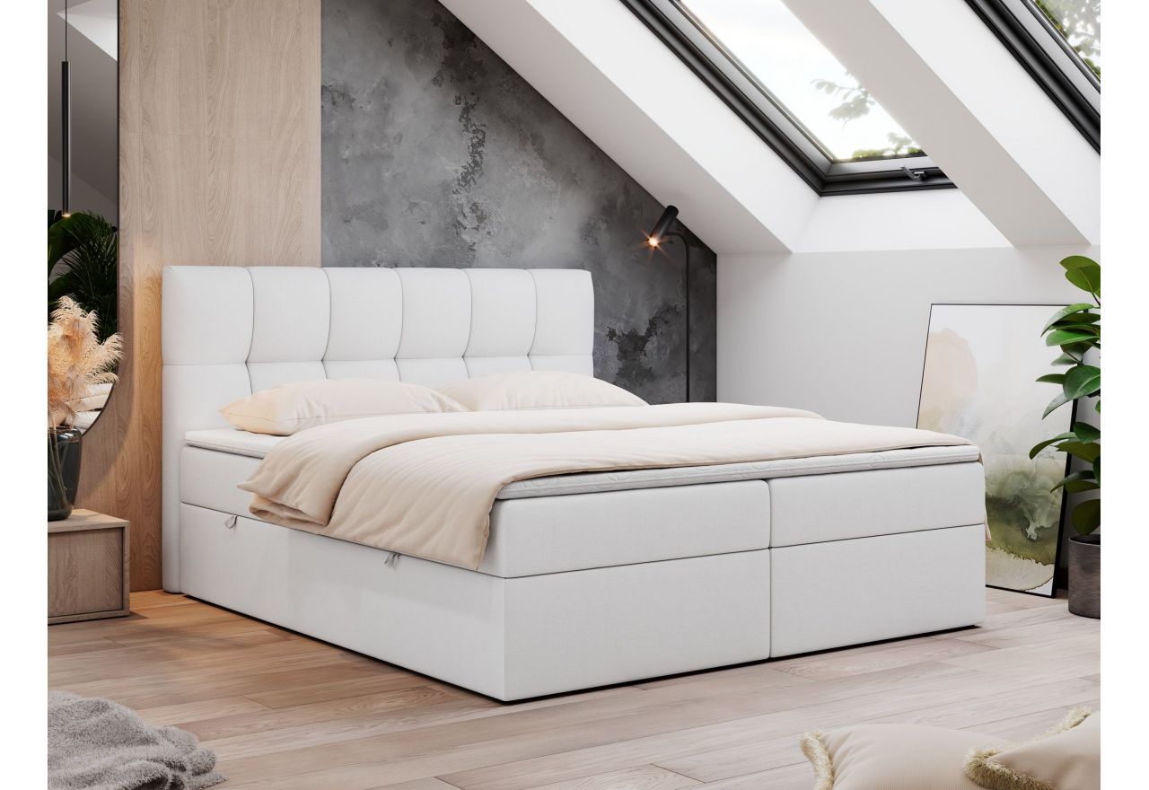 Łóżko kontynentalne RICO 180x200 - Soft 17 - biała ekoskóra - OUTLET