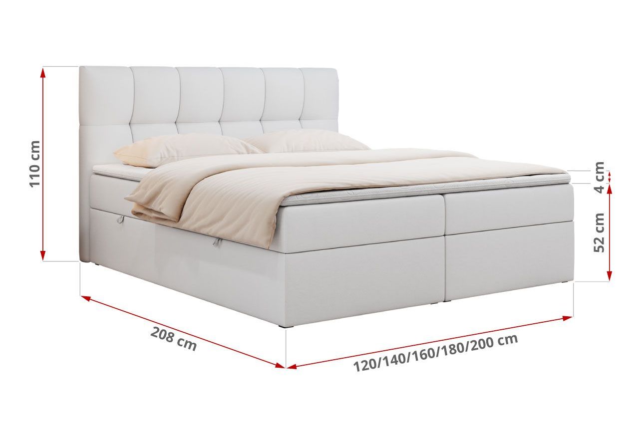 Łóżko kontynentalne RICO 180x200 - Soft 17 - biała ekoskóra - OUTLET