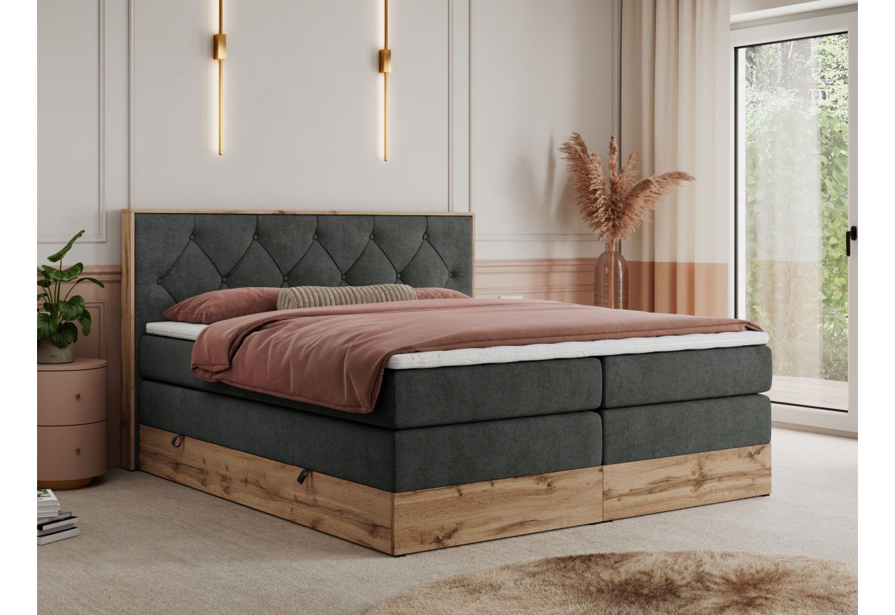 Łóżko kontynentalne VENETO KING 200x200 - Matana 05 - ciemny szary - OUTLET