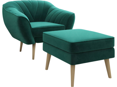 Tapicerowany fotel jednoosobowy na drewnianych nóżkach w zestawie z podnóżkiem - MIA / Monolith 25096