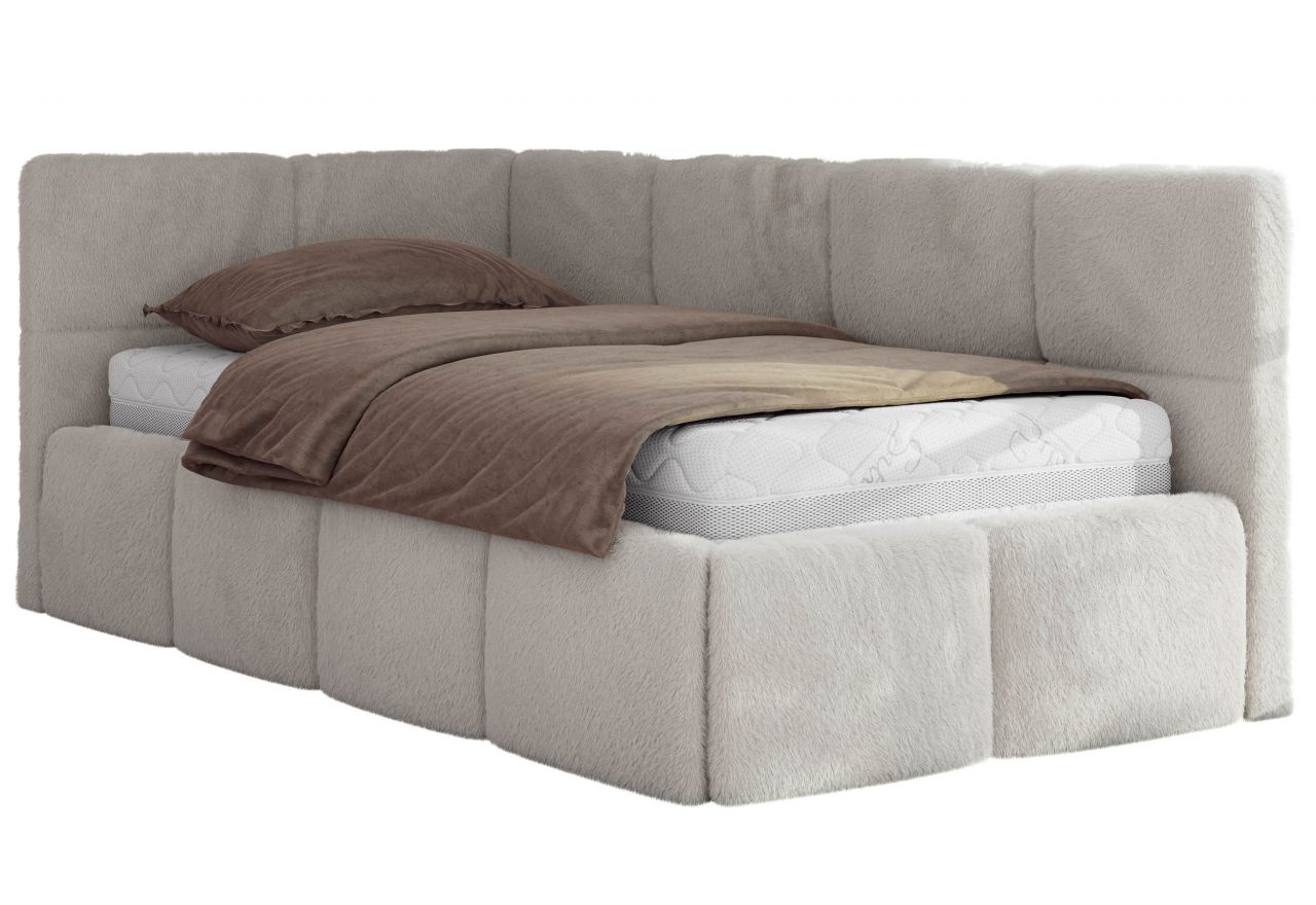 Łóżko młodzieżowe - ARVO 90x200 - materac multipocket - jasnoszary, plusz - strona lewa