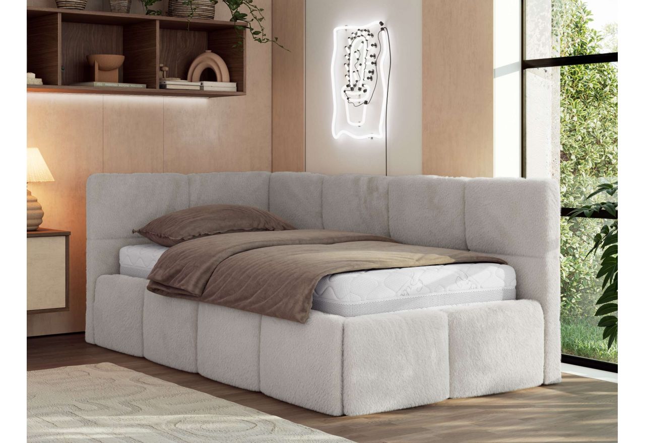 Łóżko młodzieżowe - ARVO 90x200 - materac pocket - jasnoszary, plusz - strona lewa