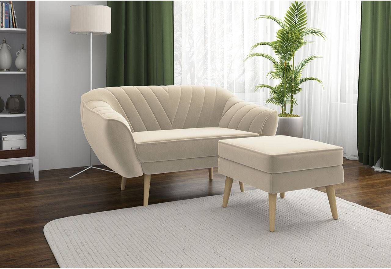 Modna dwuosobowa sofa na wysokich nóżkach w zestawie z podnóżkiem - MIA / Monolith 25091