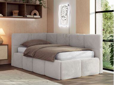 Łóżko młodzieżowe - ARVO 90x200 - materac piankowy - jasnoszary, plusz - strona lewa