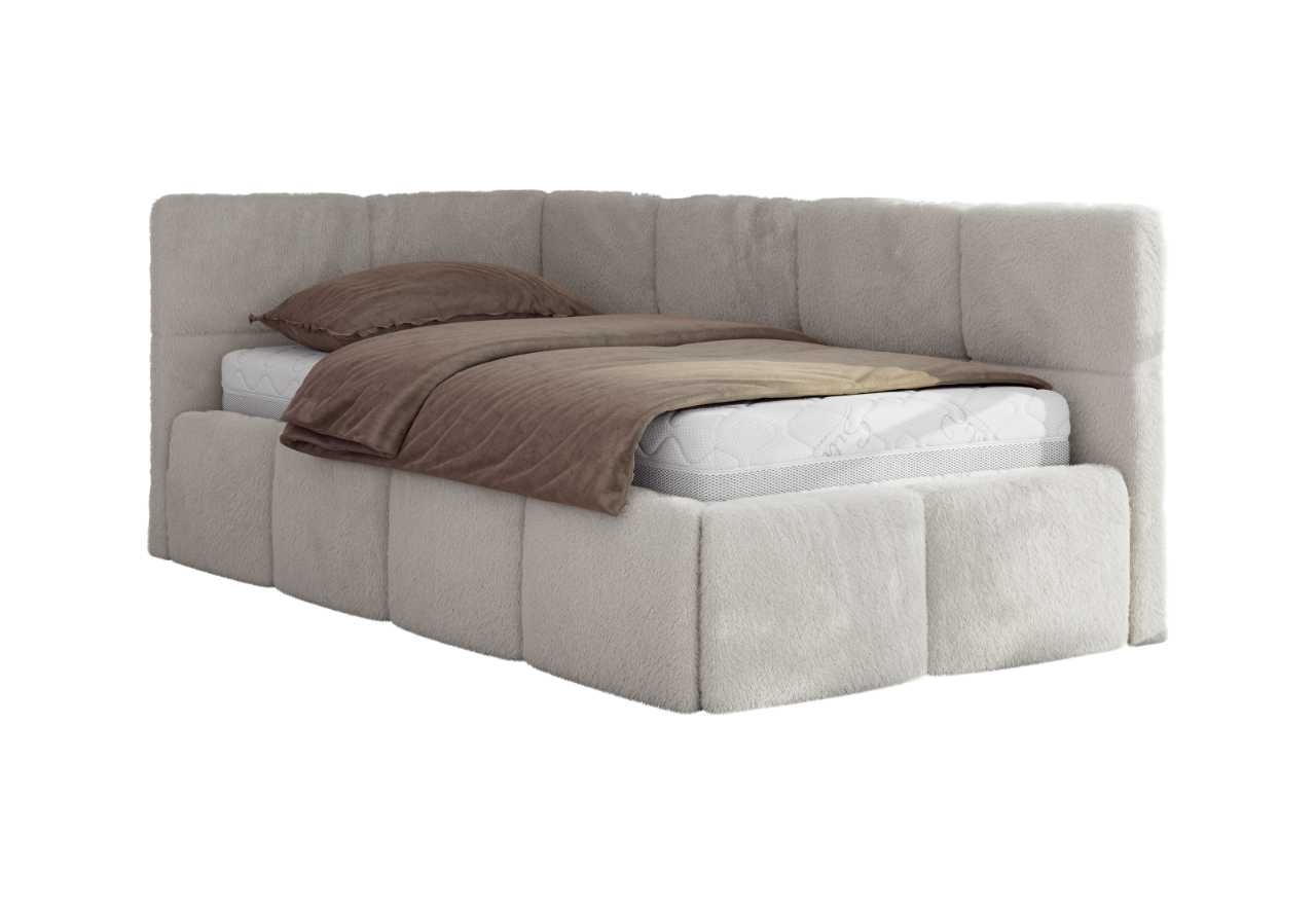 Łóżko młodzieżowe - ARVO 90x200 - materac piankowy - jasnoszary, plusz - strona lewa