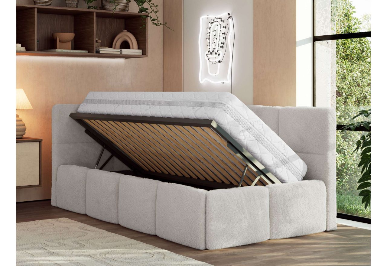 Łóżko młodzieżowe - ARVO 90x200 - materac piankowy - jasnoszary, plusz - strona lewa