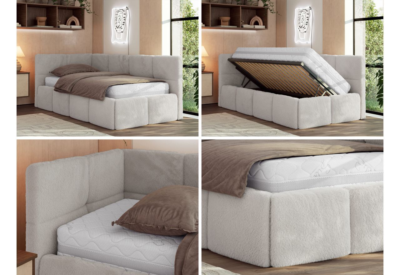 Łóżko młodzieżowe - ARVO 90x200 - materac piankowy - jasnoszary, plusz - strona lewa