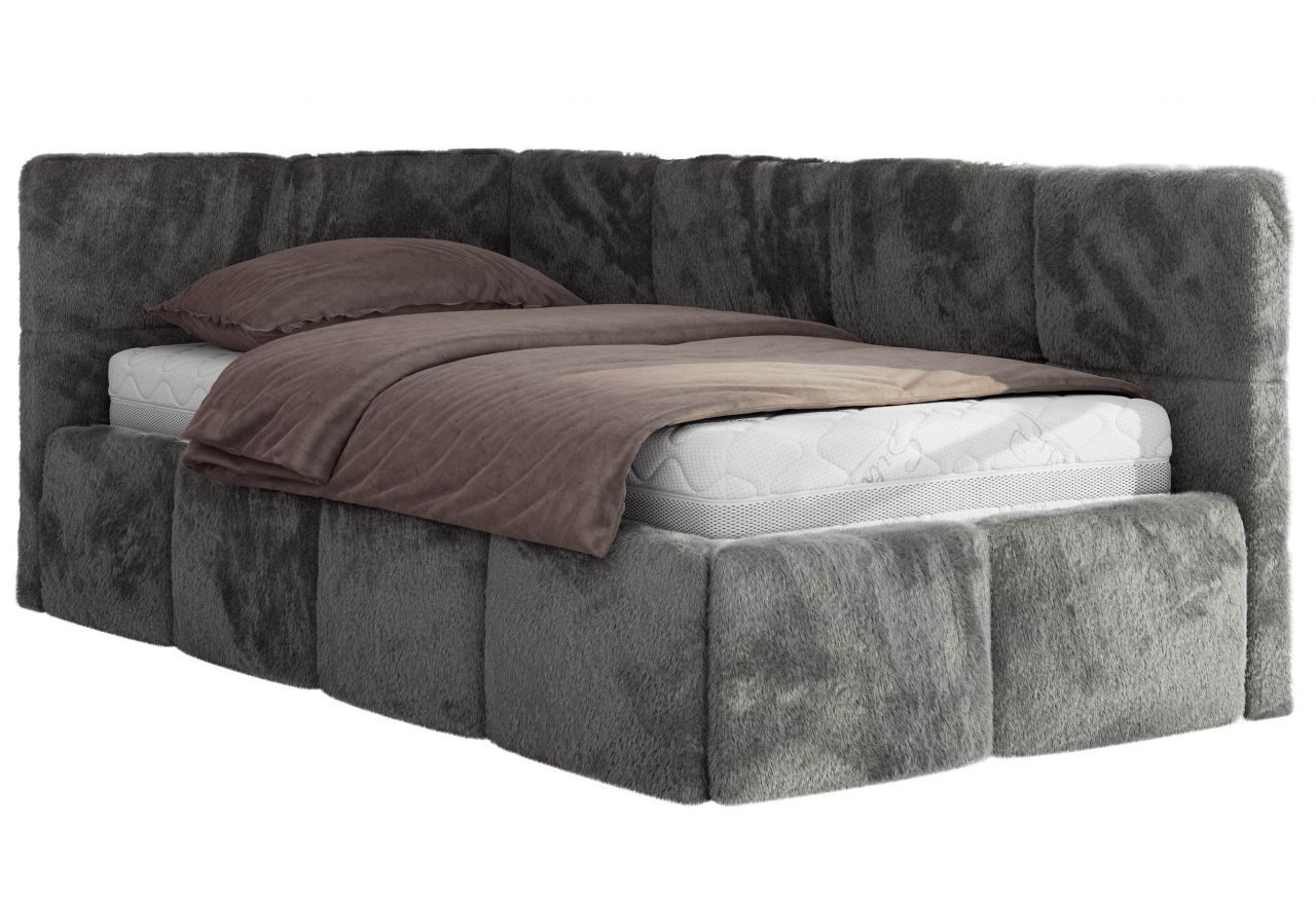 Łóżko młodzieżowe - ARVO 90x200 - ciemnoszary, plusz - strona lewa