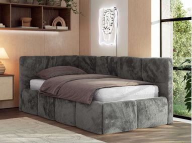 Łóżko młodzieżowe - ARVO 90x200 - materac multipocket - ciemnoszary, plusz - strona lewa