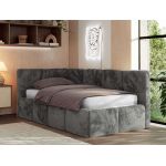 Łóżko młodzieżowe - ARVO 90x200 - materac multipocket - ciemnoszary, plusz - strona lewa