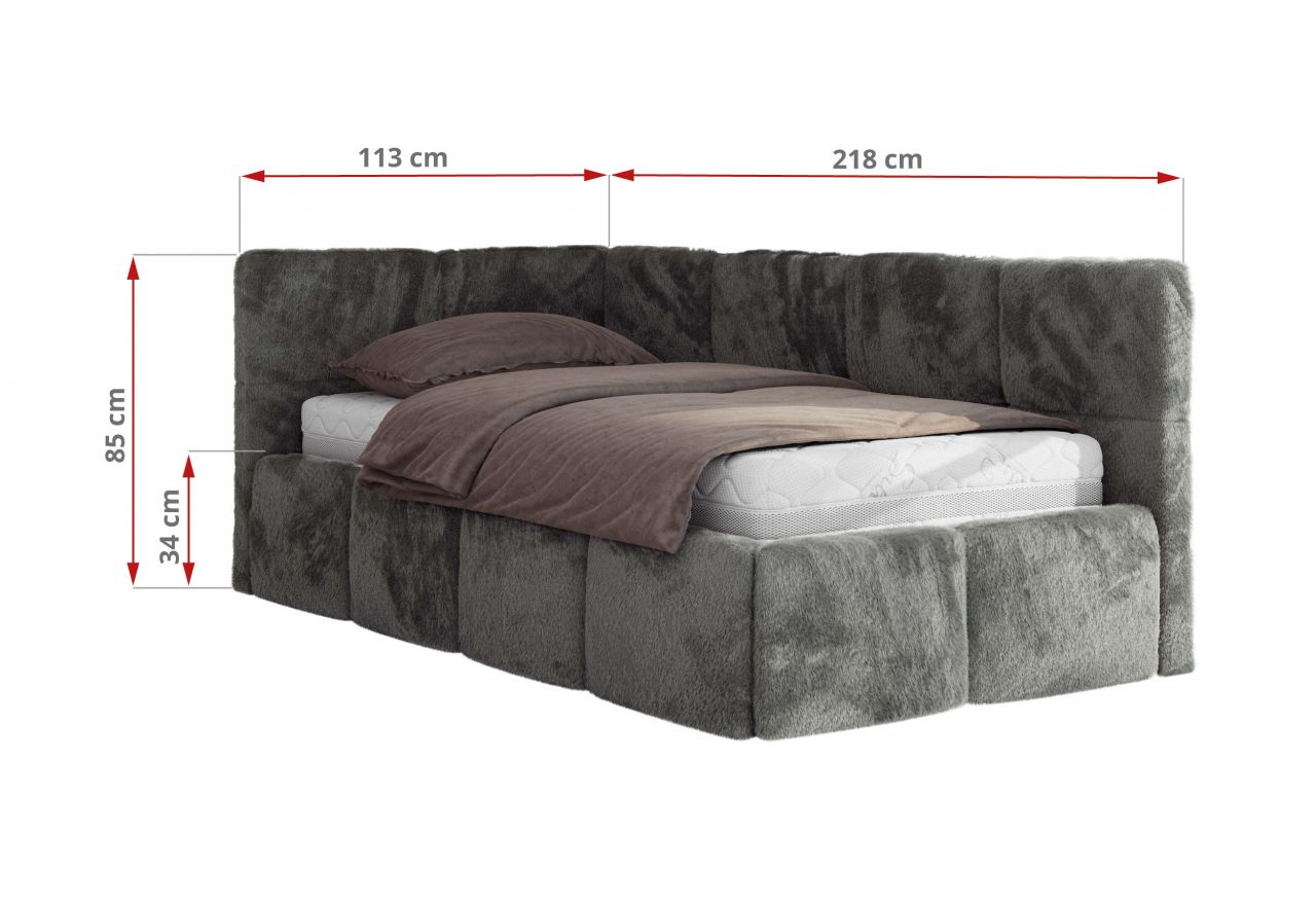 Łóżko młodzieżowe - ARVO 90x200 - materac multipocket - ciemnoszary, plusz - strona lewa