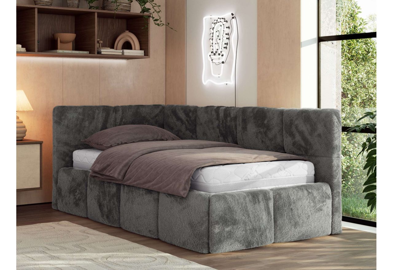 Łóżko młodzieżowe - ARVO 90x200 - materac pocket - ciemnoszary, plusz - strona lewa