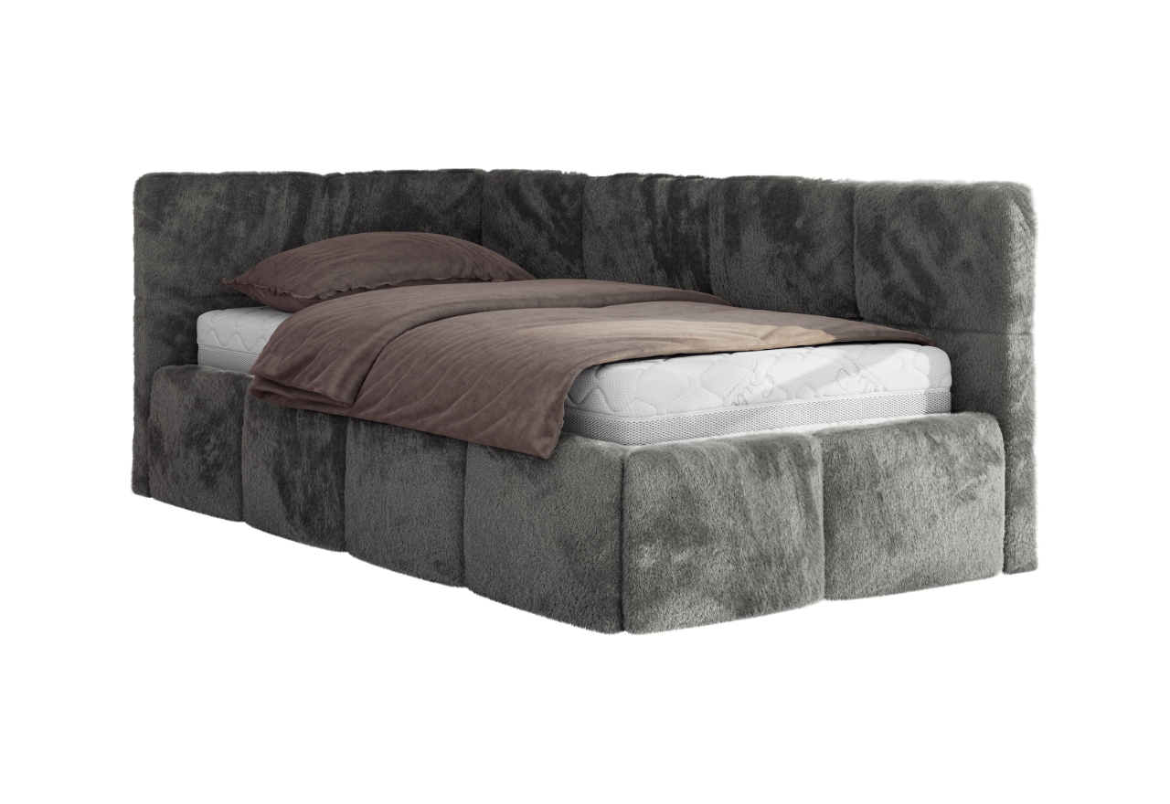 Łóżko młodzieżowe - ARVO 90x200 - materac pocket - ciemnoszary, plusz - strona lewa