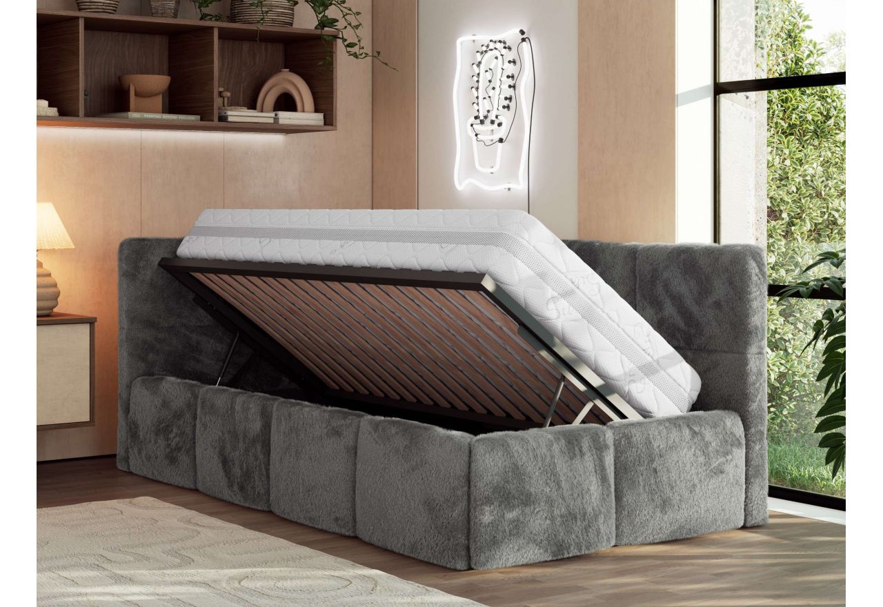 Łóżko młodzieżowe - ARVO 90x200 - materac pocket - ciemnoszary, plusz - strona lewa