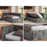 Łóżko młodzieżowe - ARVO 90x200 - materac pocket - ciemnoszary, plusz - strona lewa