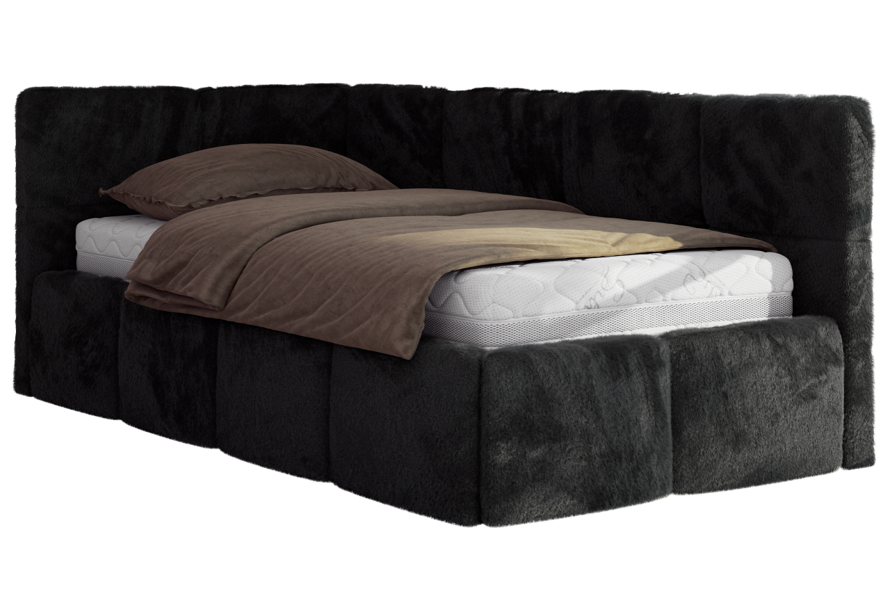 Łóżko młodzieżowe - ARVO 90x200 - czarny, plusz - strona lewa