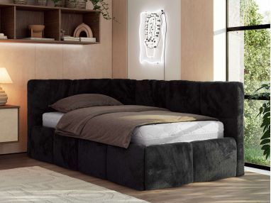 Łóżko młodzieżowe - ARVO 90x200 - materac multipocket - czarny, plusz - strona lewa