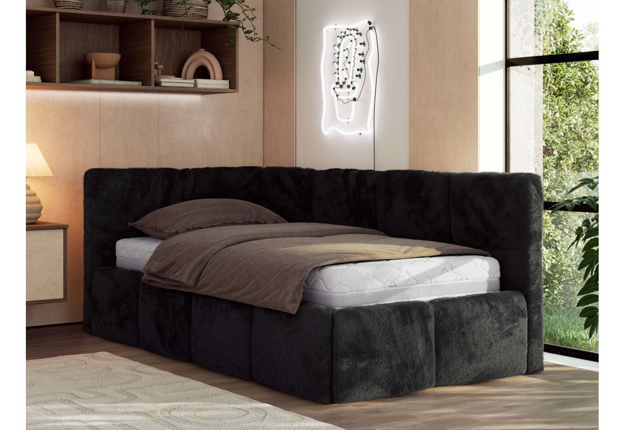 Łóżko młodzieżowe - ARVO 90x200 - materac multipocket - czarny, plusz - strona lewa