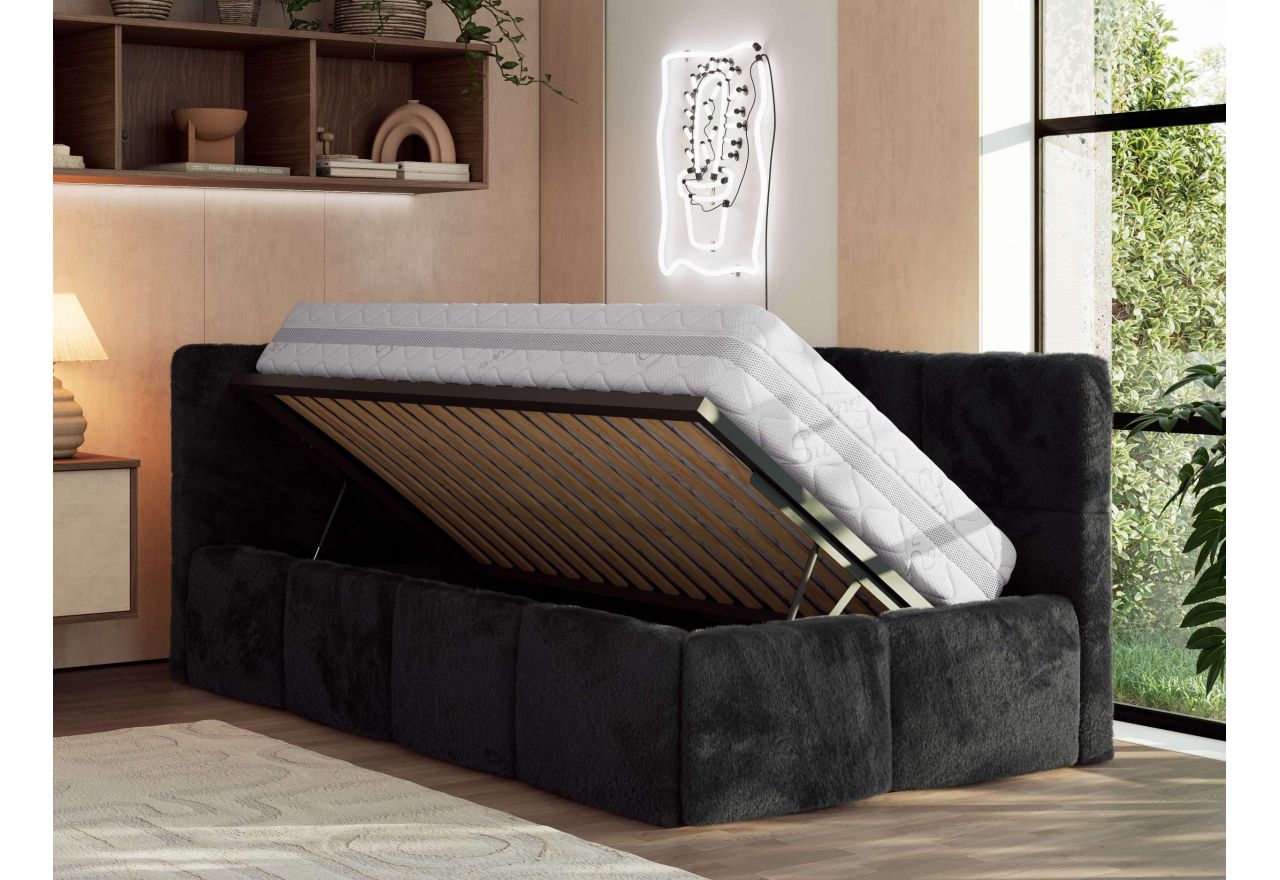 Łóżko młodzieżowe - ARVO 90x200 - materac multipocket - czarny, plusz - strona lewa