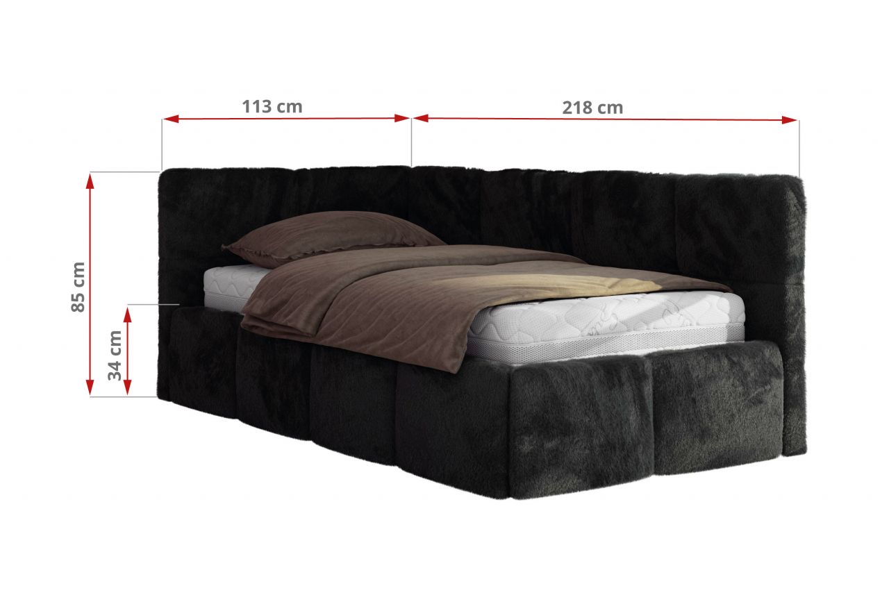 Łóżko młodzieżowe - ARVO 90x200 - materac multipocket - czarny, plusz - strona lewa