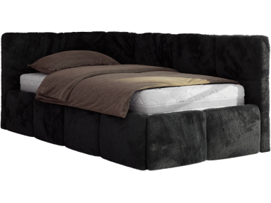 Łóżko młodzieżowe - ARVO 90x200 - materac piankowy - czarny, plusz - strona lewa