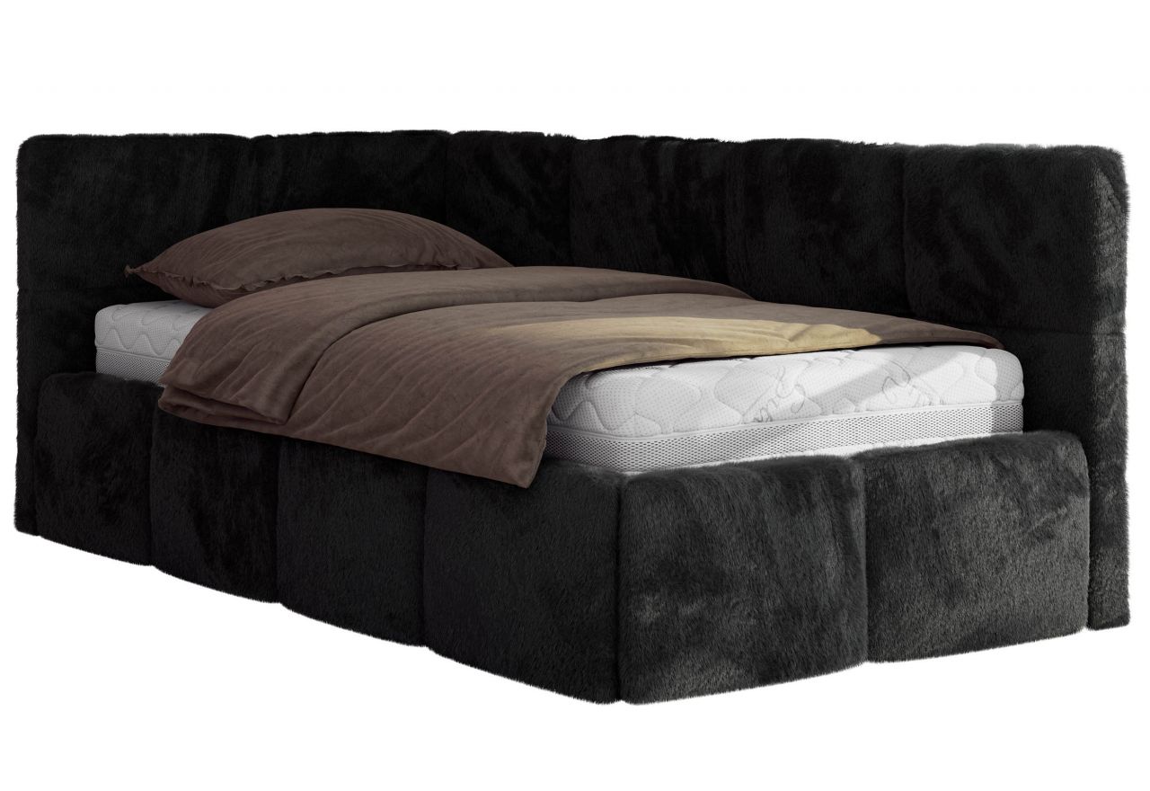 Łóżko młodzieżowe - ARVO 90x200 - materac piankowy - czarny, plusz - strona lewa