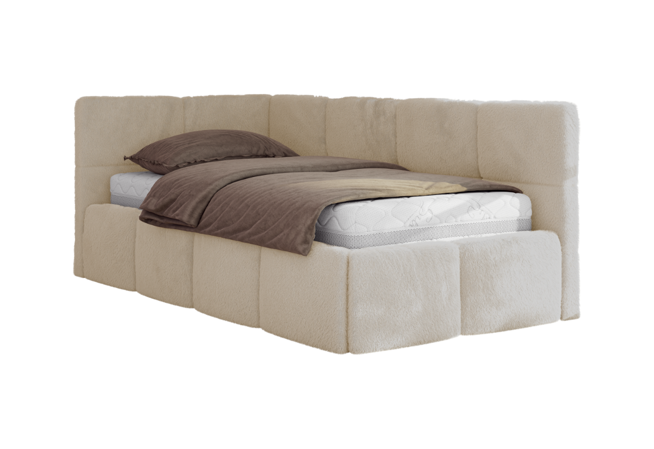 Łóżko młodzieżowe - ARVO 90x200 - materac multipocket - kremowy, plusz - strona lewa