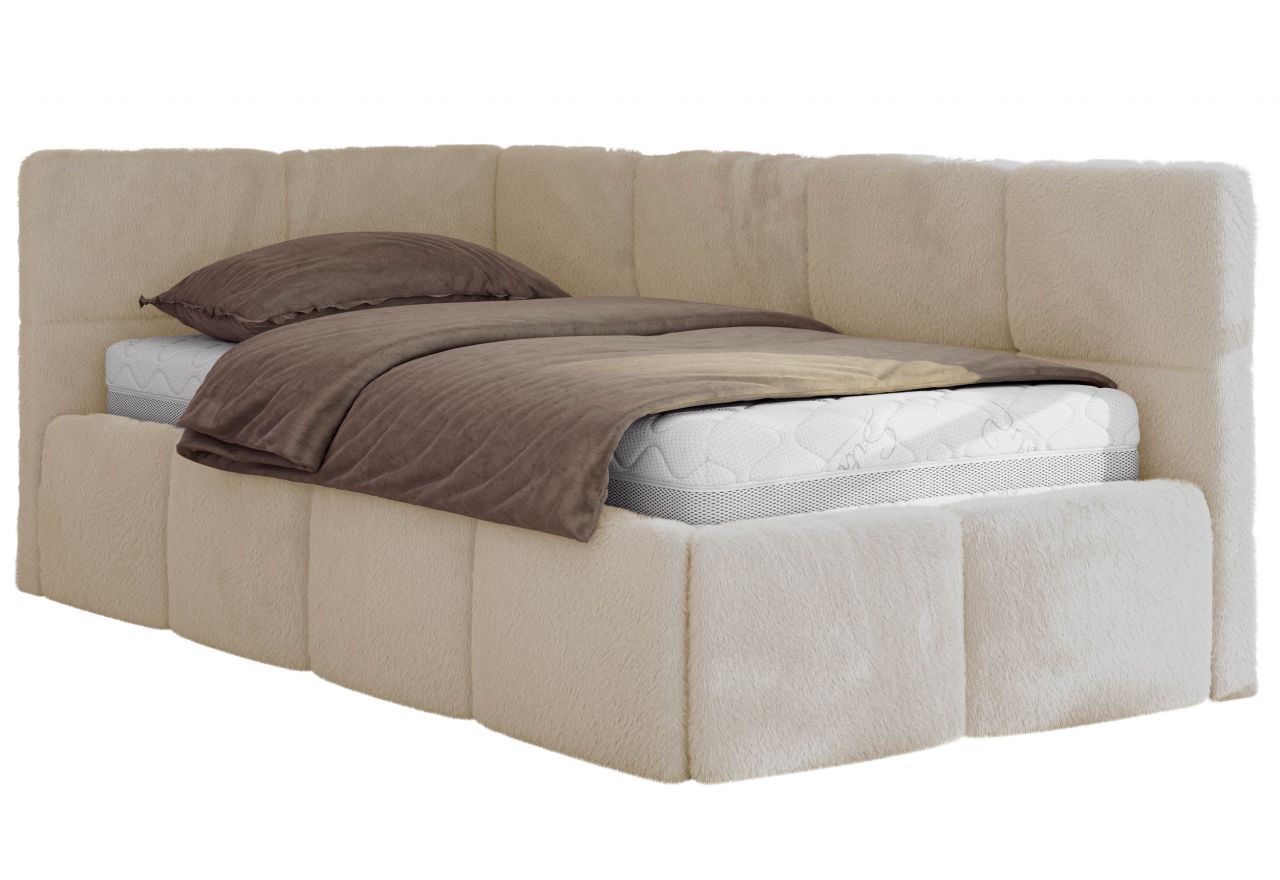 Łóżko młodzieżowe - ARVO 90x200 - materac multipocket - kremowy, plusz - strona lewa