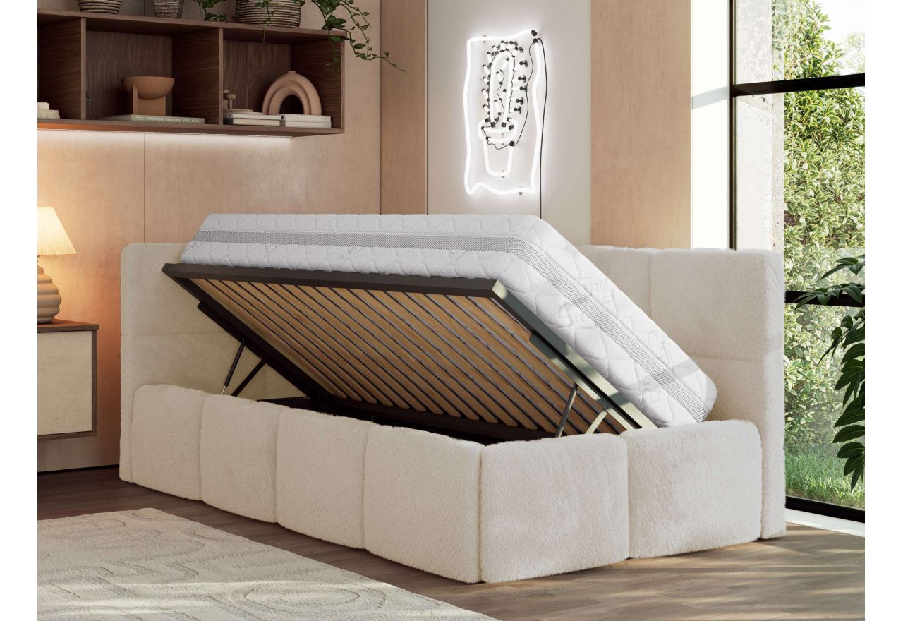 Łóżko młodzieżowe - ARVO 90x200 - materac pocket - kremowy, plusz - strona lewa