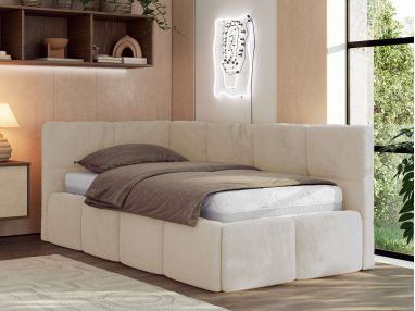 Łóżko młodzieżowe - ARVO 90x200 - materac piankowy - kremowy, plusz - strona lewa